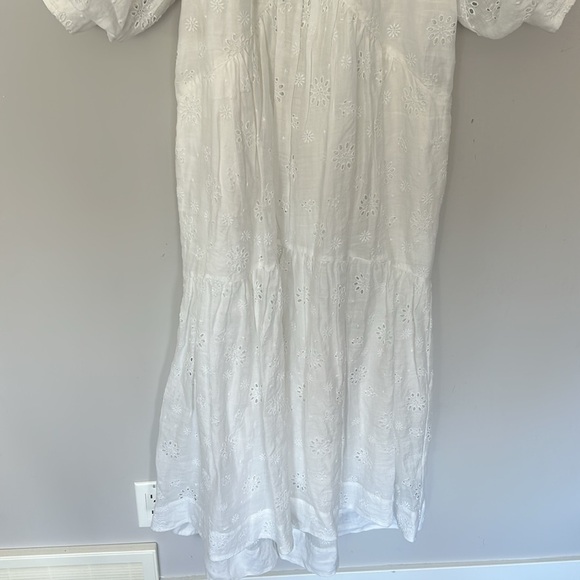 Frame Broderie Anglaise Ramie Puff Sleeve Midi Eyelet Dress in White - Picture 12 of 16